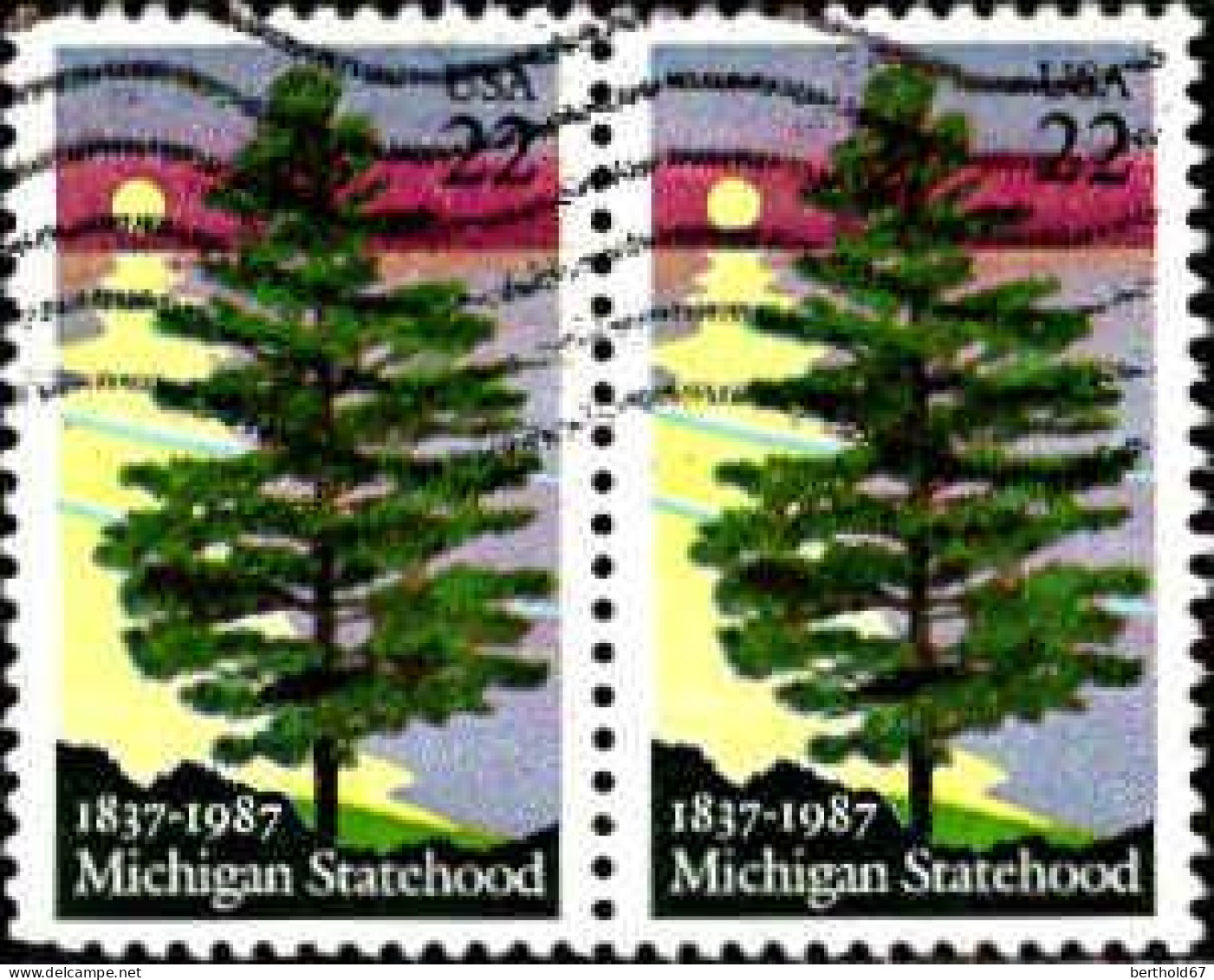 USA Poste Obl Yv:1695 Mi:1862 Michigan Statehood Paire (Lign.Ondulées) - Oblitérés