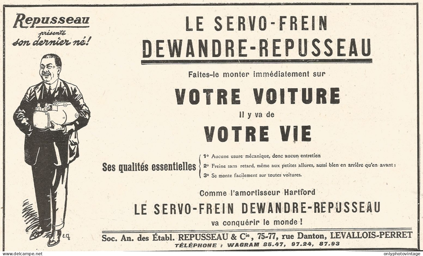Le Servo-Frein Dewandre-Repusseau - Pubblicitï¿½ Del 1926 - Old Advertising - Publicités