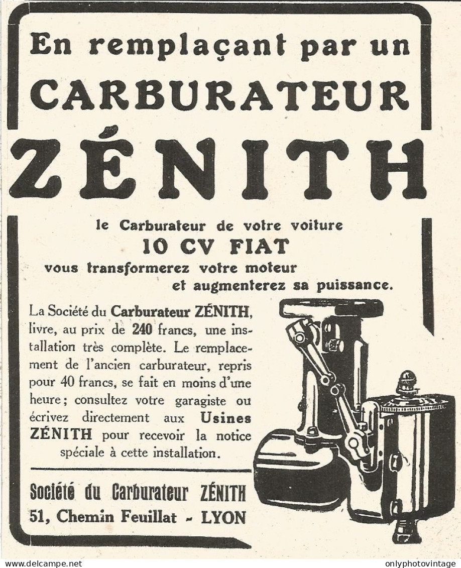 Carburatore Zï¿½nith - Pubblicitï¿½ Del 1926 - Old Advertising - Advertising