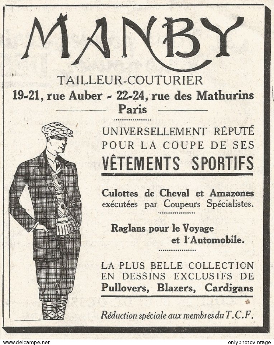 MANBY Tailleur-Couturier - Pubblicitï¿½ Del 1926 - Old Advertising - Advertising