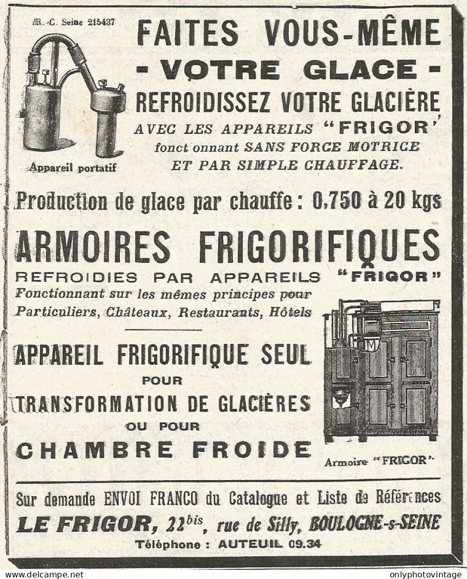 ARMOIRES Frigorifiques - Pubblicitï¿½ Del 1926 - Old Advertising - Publicités