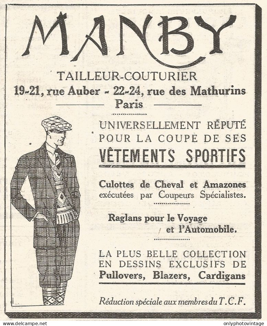 MANBY Tailleur-Couturier - Pubblicitï¿½ Del 1926 - Old Advertising - Advertising