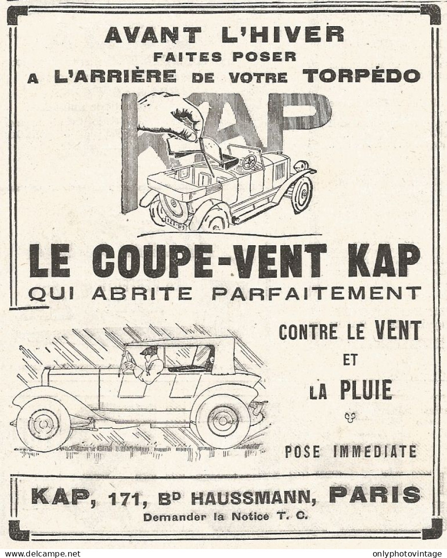 Le Coupe-Vent Kap - Pubblicitï¿½ Del 1926 - Old Advertising - Publicités
