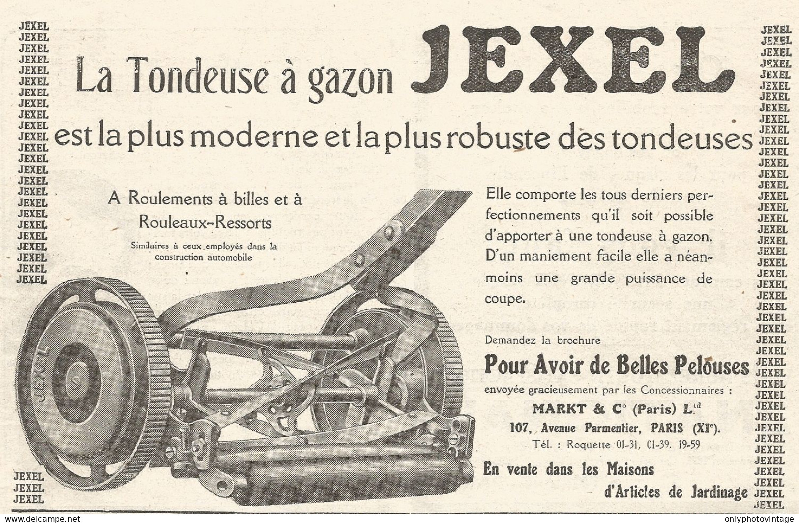 Tondeuse ï¿½ Gazon JEXEL - Pubblicitï¿½ Del 1926 - Old Advertising - Publicités