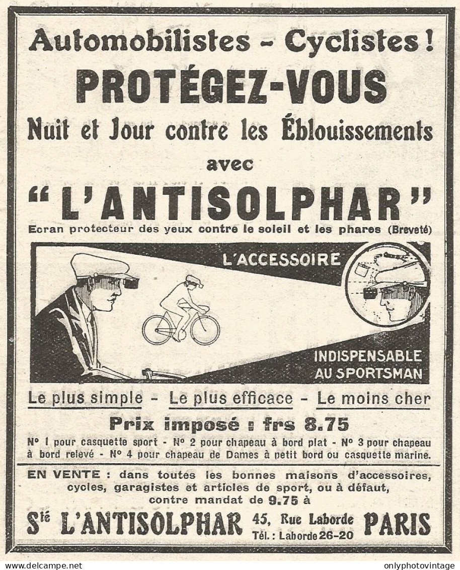 ANTISOLPHAR Indispensable Au Sportsman - Pubblicitï¿½ Del 1926 - Old Advert - Advertising