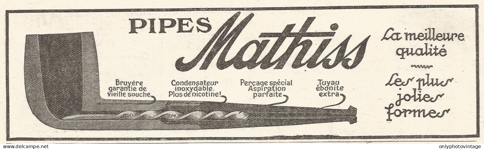 Pipes MATHISS - Pubblicitï¿½ Del 1926 - Old Advertising - Publicités
