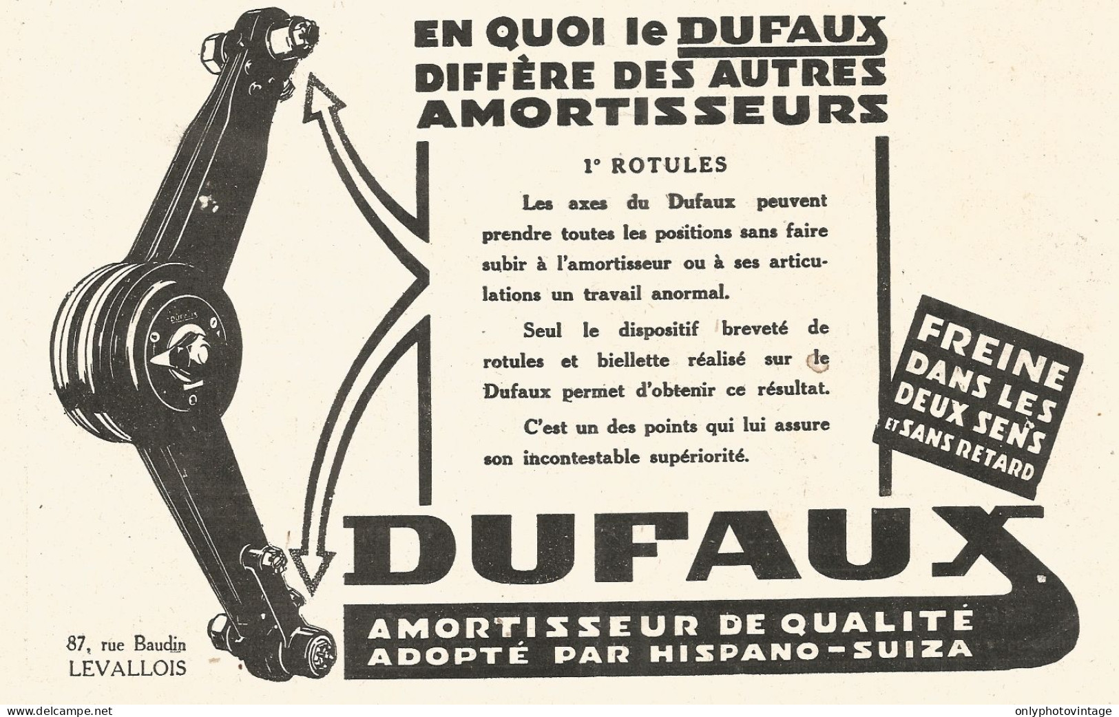 Amortisseur DUFAUX - Pubblicitï¿½ Del 1926 - Old Advertising - Advertising