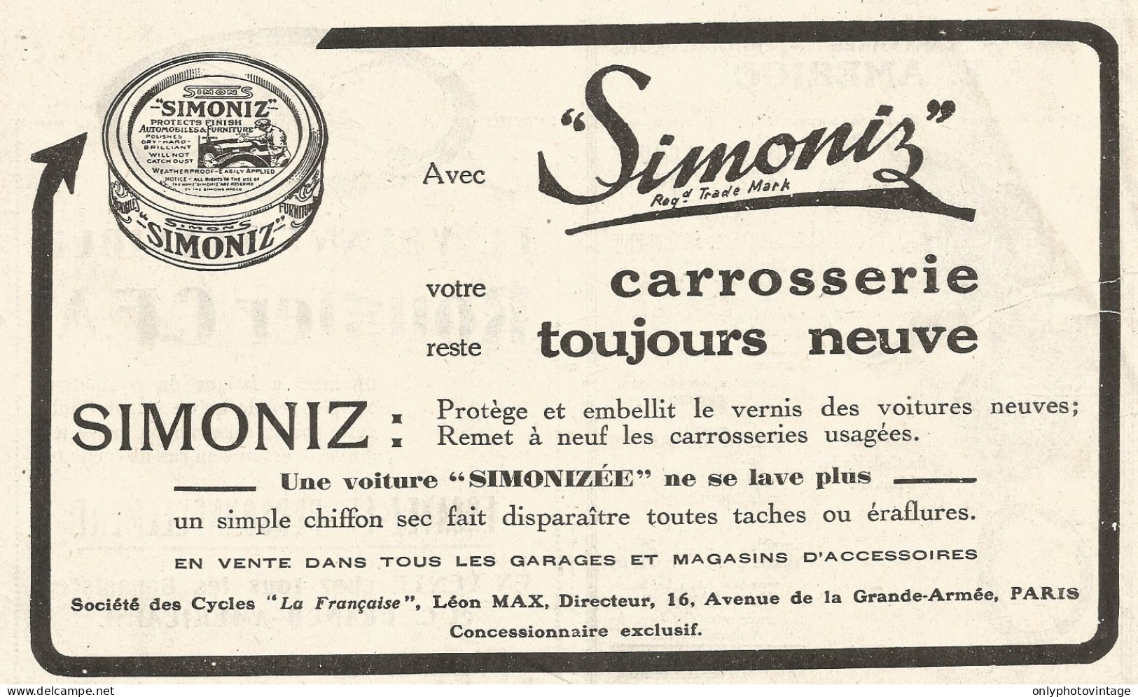 SIMONIZ - Pubblicitï¿½ Del 1926 - Old Advertising - Publicités