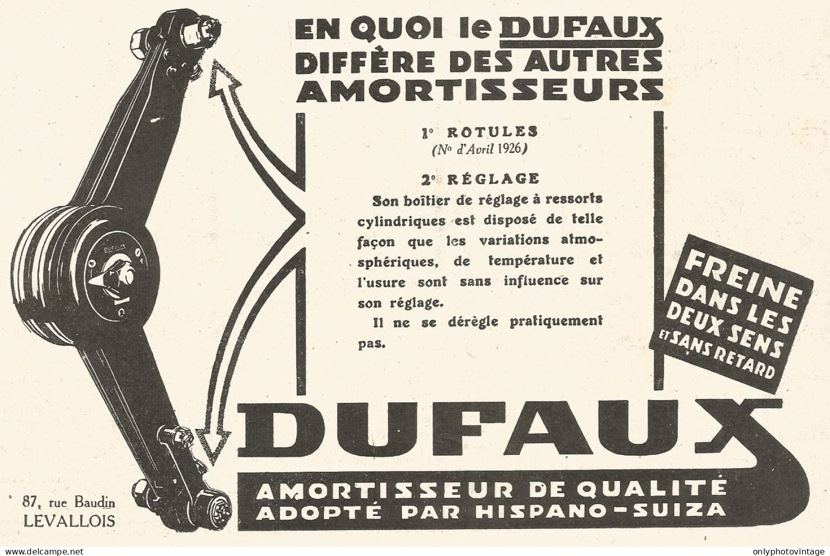 Amortisseur DUFAUX - Pubblicitï¿½ Del 1926 - Old Advertising - Advertising