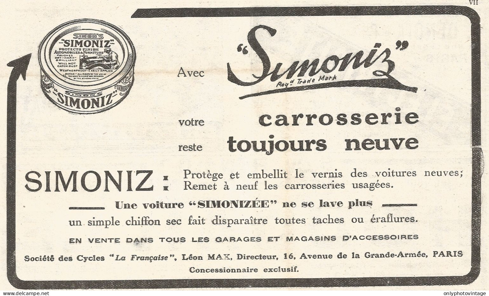 SIMONIZ - Pubblicitï¿½ Del 1926 - Old Advertising - Publicités