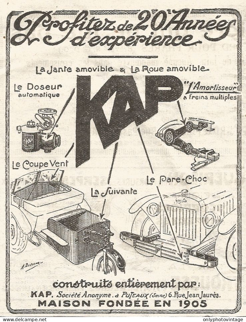 KAP - La Jante Amovible & La Roue Amovible - Pubblicitï¿½ Del 1926 - Old Ad - Reclame
