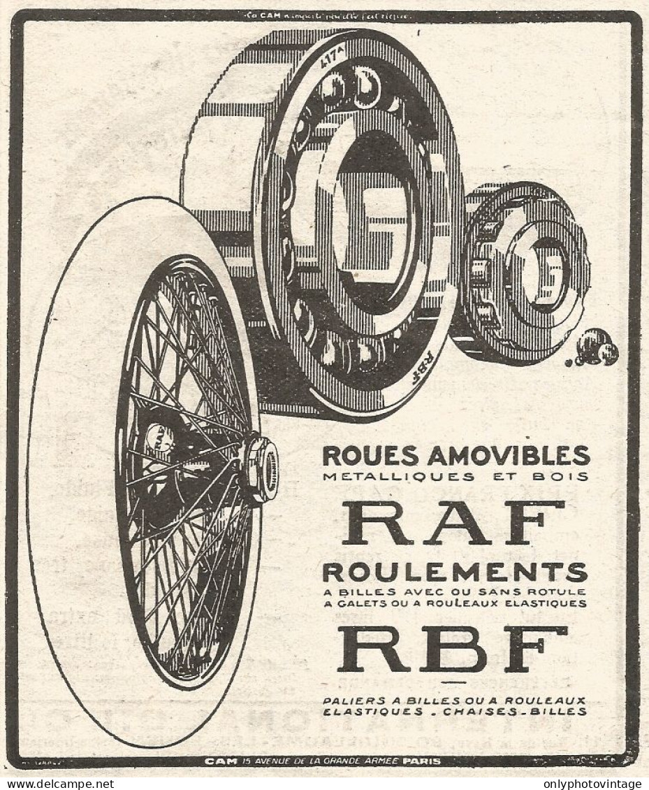Roues Amovibles RAF - Pubblicitï¿½ Del 1926 - Old Advertising - Publicités