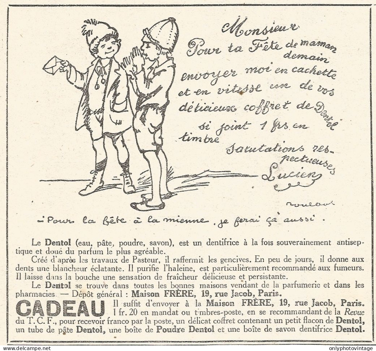 Dentifricio DENTOL - Vignetta - Pubblicitï¿½ Del 1926 - Old Advertising - Publicités