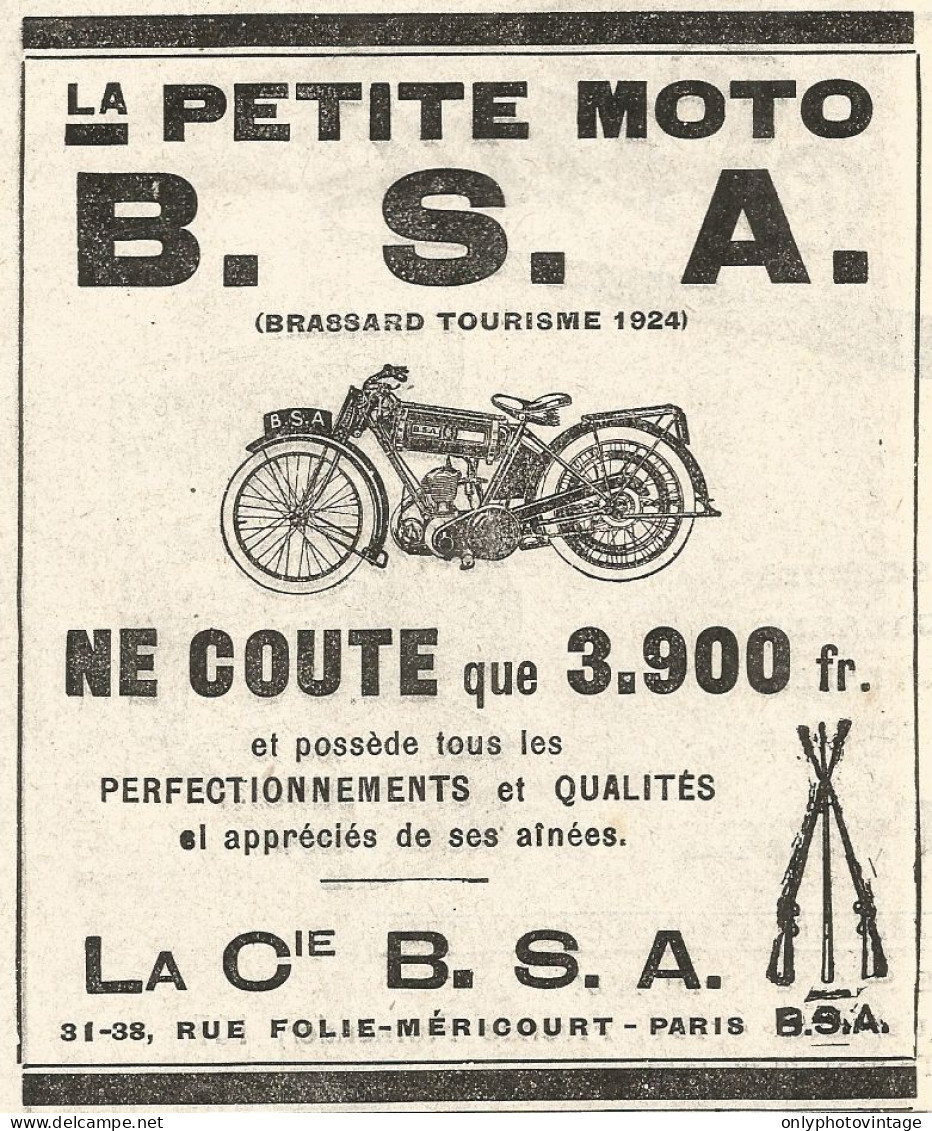 Moto B.S.A. - Brassarc Tourisme - Pubblicitï¿½ Del 1925 - Old Advertising - Advertising