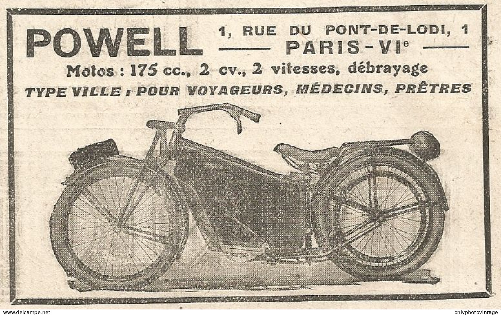 Motocicletta 175 Cc. POWELL - Pubblicitï¿½ Del 1925 - Old Advertising - Publicités