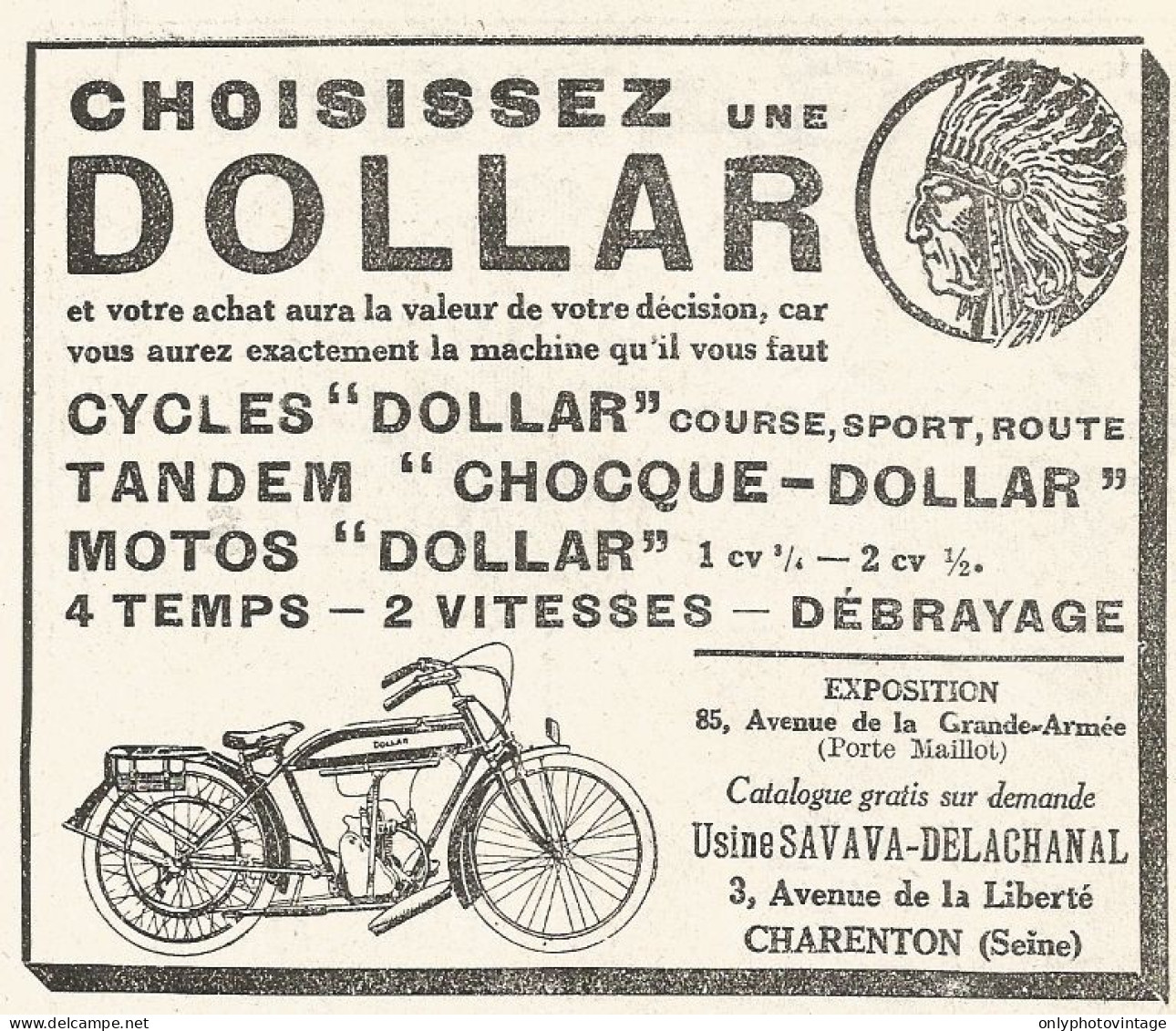 Motocicletta DOLLAR - Pubblicitï¿½ Del 1925 - Old Advertising - Publicités