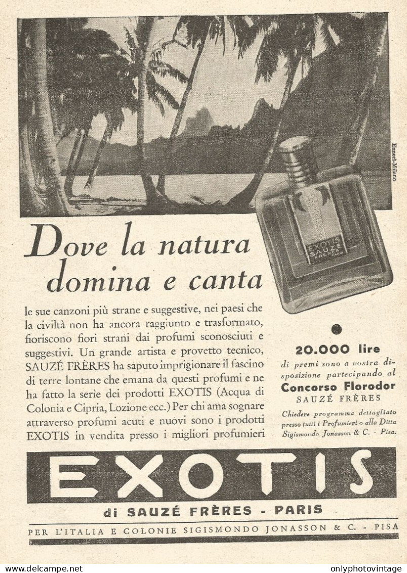 Profumo EXOTIS Di Sauzï¿½ Frï¿½res - Paris - Pubblicitï¿½ Del 1933 - Old Advert - Reclame