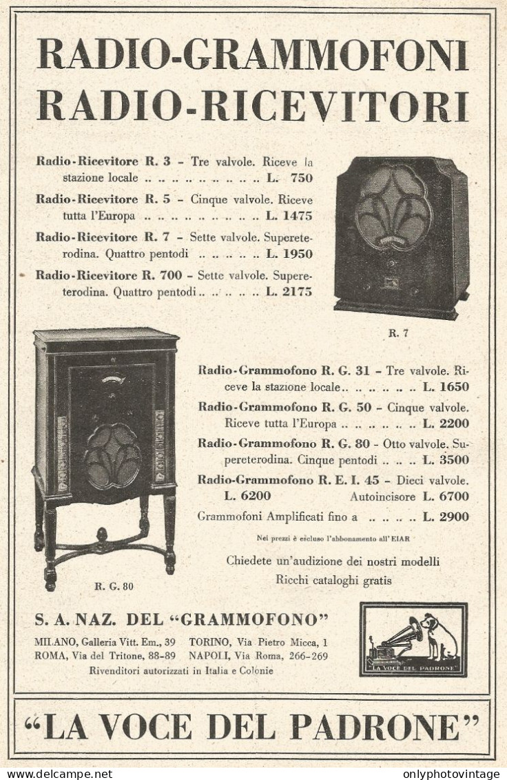 La Voce Del Padrone - Listino Prezzi Grammofoni - Pubblicitï¿½ Del 1933 - Ad - Advertising