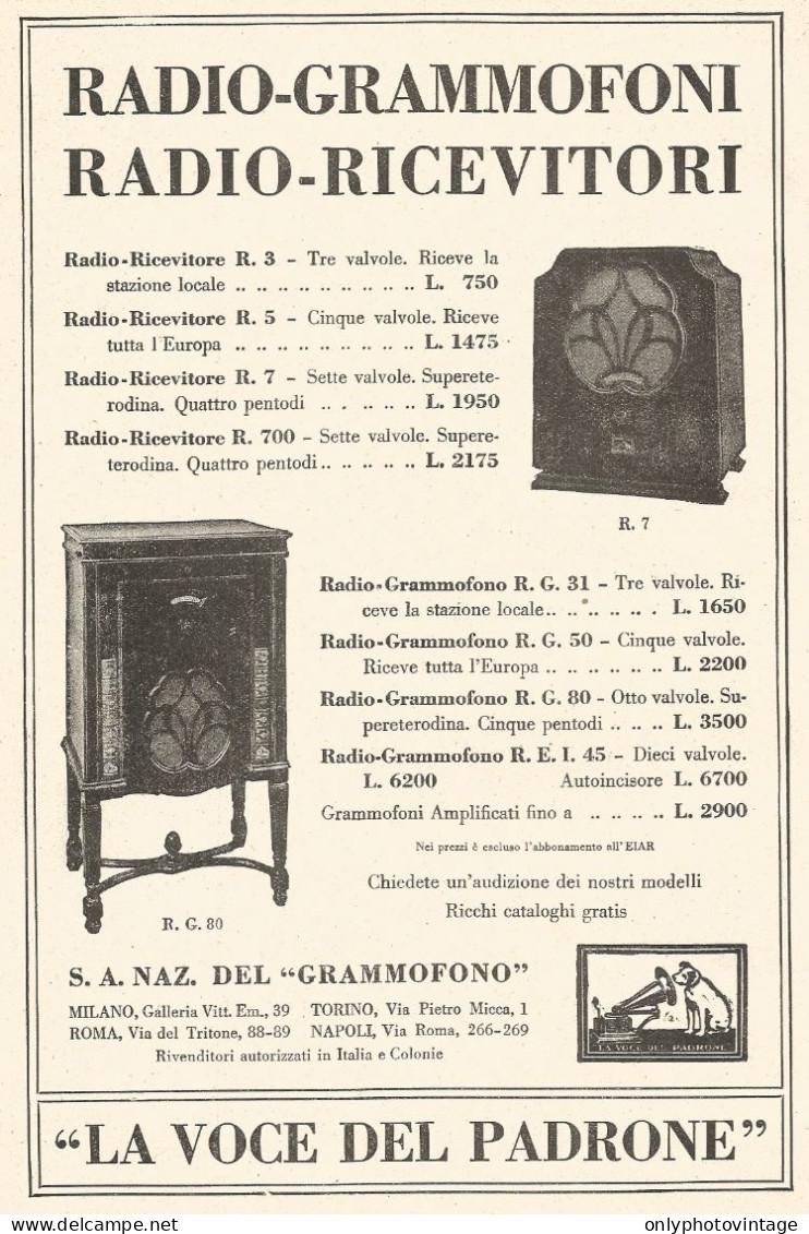 La Voce Del Padrone - Listino Prezzi Grammofoni - Pubblicitï¿½ Del 1933 - Ad - Publicités