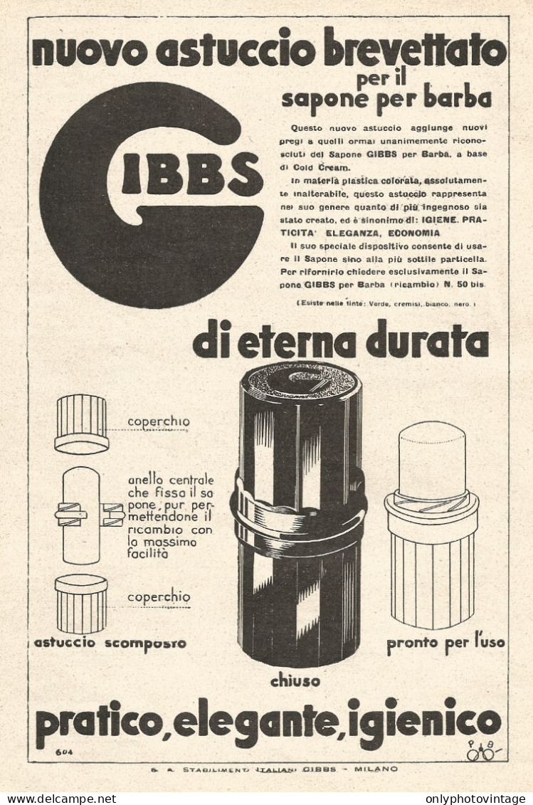 Astuccio Per Sapone Da Barba GIBBS - Pubblicitï¿½ Del 1933 - Old Advertising - Advertising