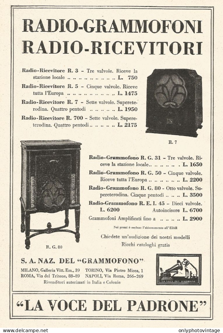 La Voce Del Padrone - Listino Prezzi Grammofoni - Pubblicitï¿½ Del 1933 - Ad - Advertising