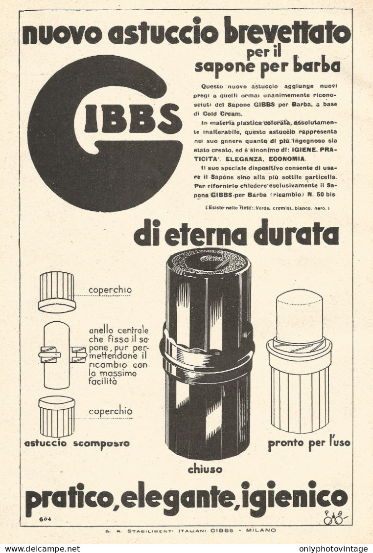 Astuccio Per Sapone Da Barba GIBBS - Pubblicitï¿½ Del 1933 - Old Advertising - Publicités