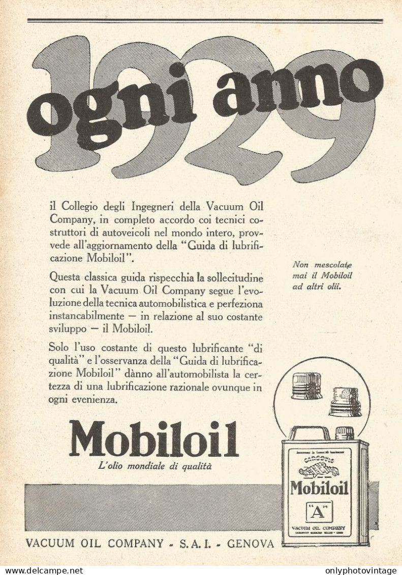 MOBILOIL - Ogni Anno... - Pubblicitï¿½ Del 1929 - Old Advertising - Publicités