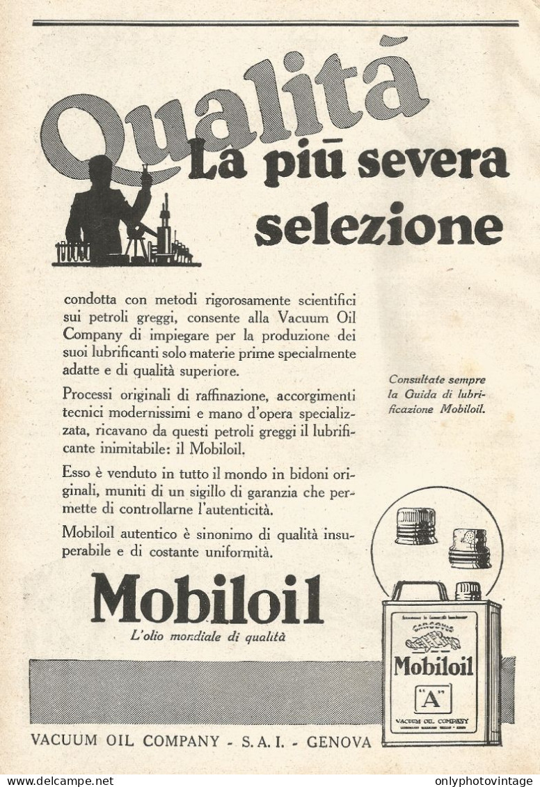 MOBILOIL - La Piï¿½ Severa Selezione... - Pubblicitï¿½ Del 1929 - Old Advert - Reclame