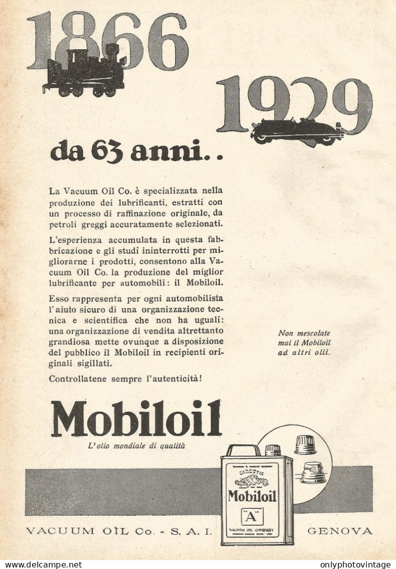 MOBILOIL - Da 63 Anni... - Pubblicitï¿½ Del 1929 - Old Advertising - Advertising