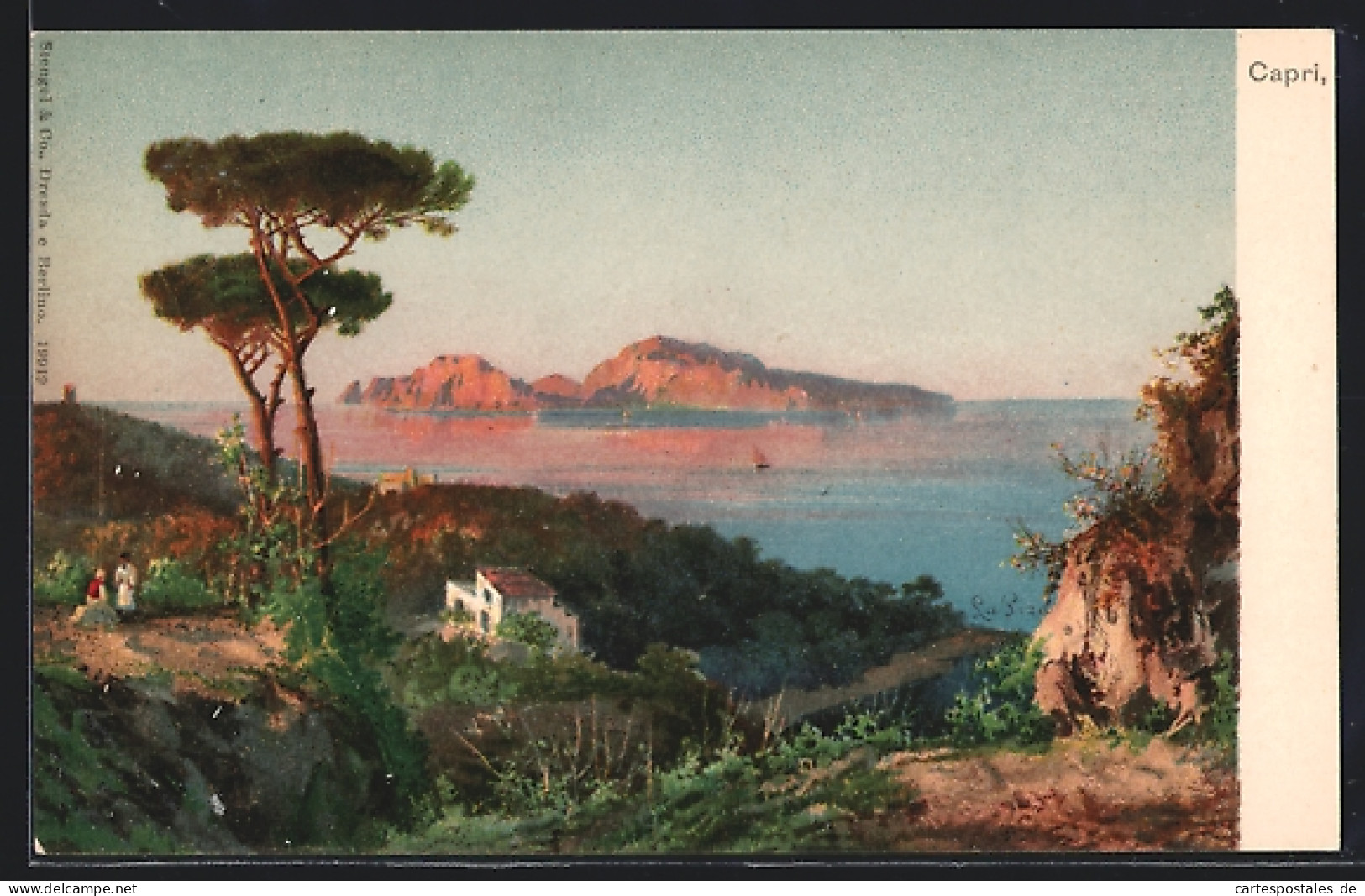 Artista-Cartolina Capri, Haus Und Landschaft Mit Blick Aufs Meer  - Sonstige & Ohne Zuordnung