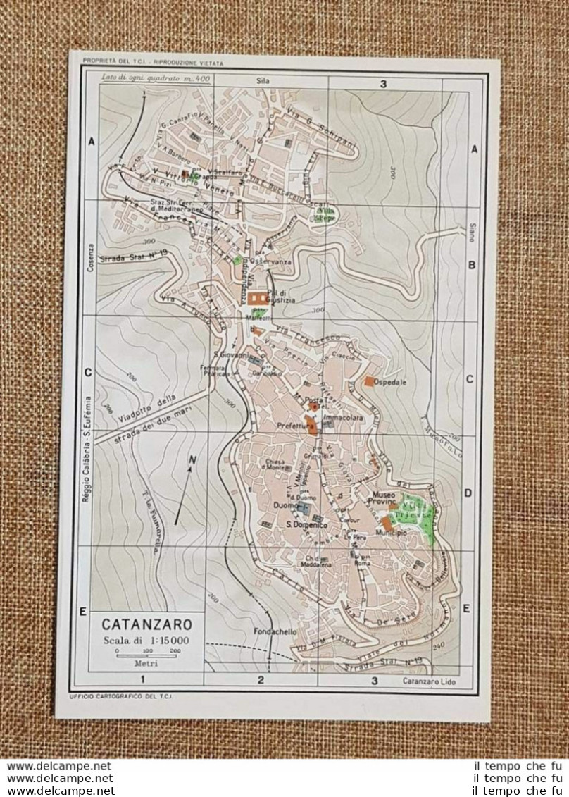 Pianta O Piantina Del 1965 La Città Di Catanzaro Calabria T.C.I. - Landkarten