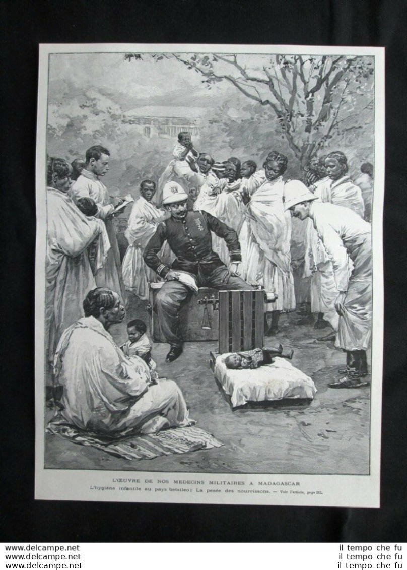 Il Lavoro Dei Medici Militari Francesi In Madagascar Stampa Del 1903 - Sonstige & Ohne Zuordnung