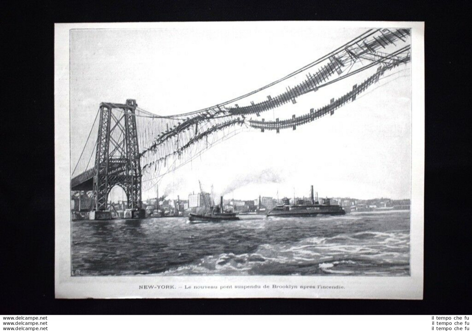 New York - Il Nuovo Ponte Sospeso Di Brooklyn Dopo L'incendio Stampa Del 1902 - Otros & Sin Clasificación