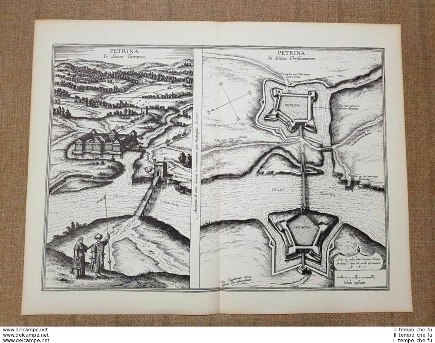 Veduta Della Città Di Petrinja Croatia Anno 1618 Braun E Hogenberg Ristampa - Geographische Kaarten