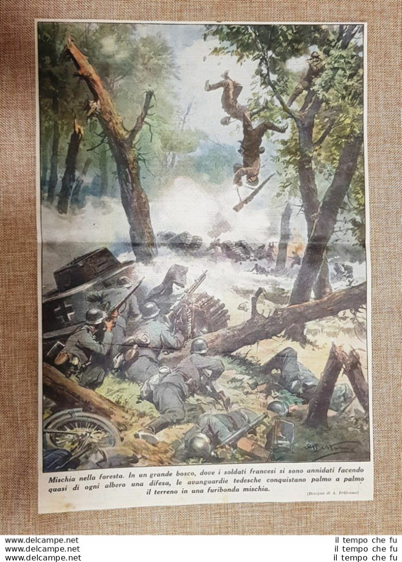 Retrocopertina La Domenica Del Corriere 1940 Tedeschi Vs Francesi WW2 Guerra - Andere & Zonder Classificatie