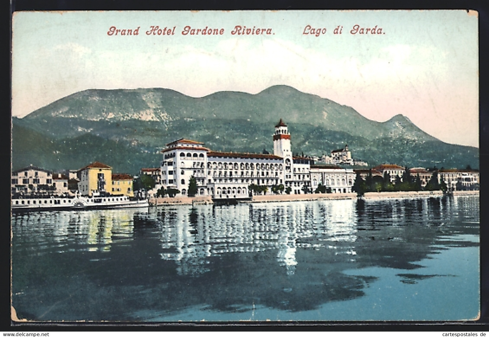 Cartolina Gardone-Riviera, Lago Di Garda, Ruderpartie Vor Dem Grand-Hotel  - Autres & Non Classés