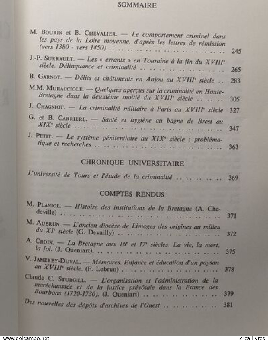 Annales De Bretagne Et Des Pays De L'Ouest (Tome 88 - Année 1981 - N°3) : Criminalité Et Répression (XIVe-XIXe Siècles) - Histoire