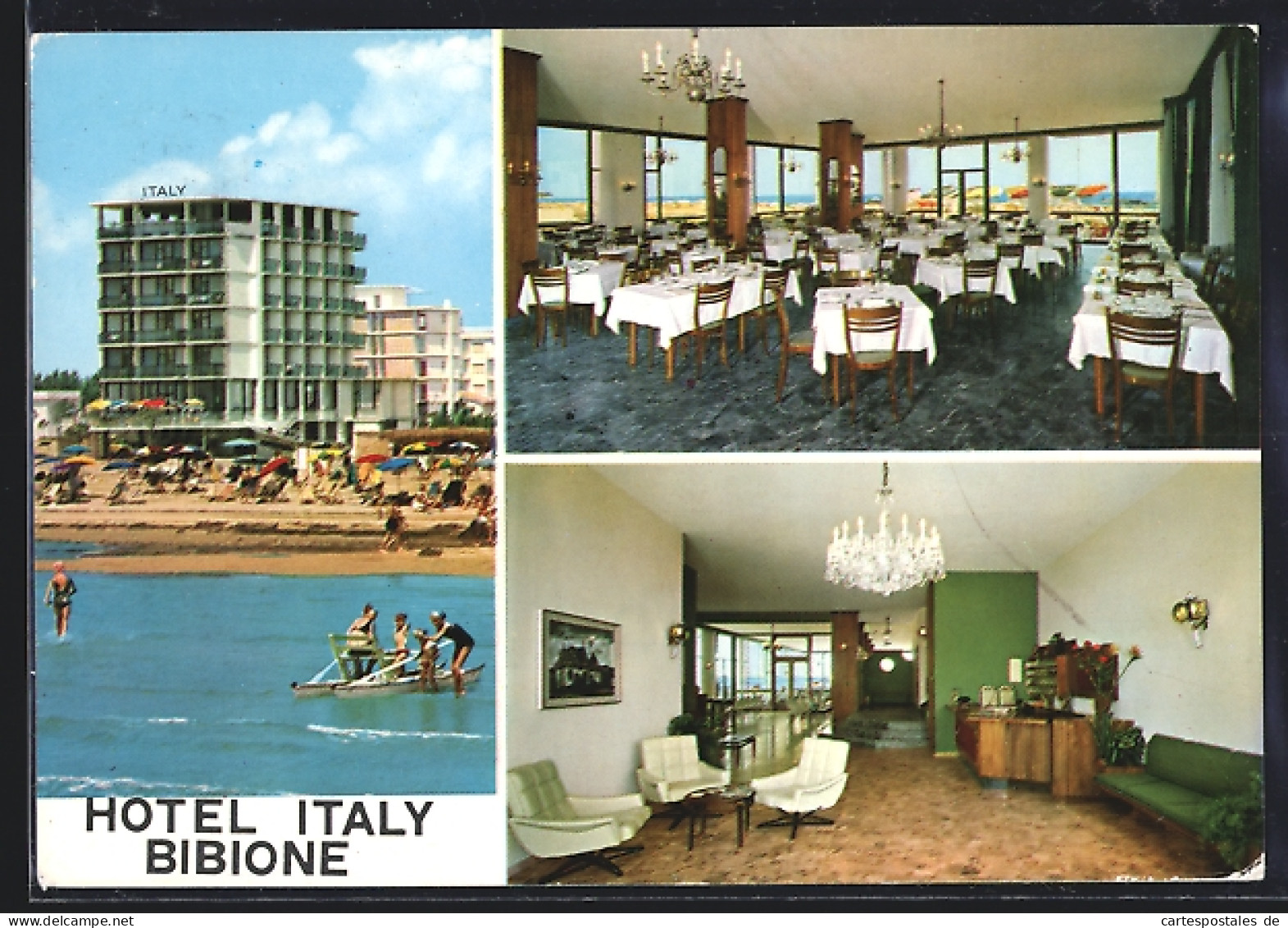 Cartolina Bibione, Hotel Italy, Aussen- U. Innenansichten  - Autres & Non Classés