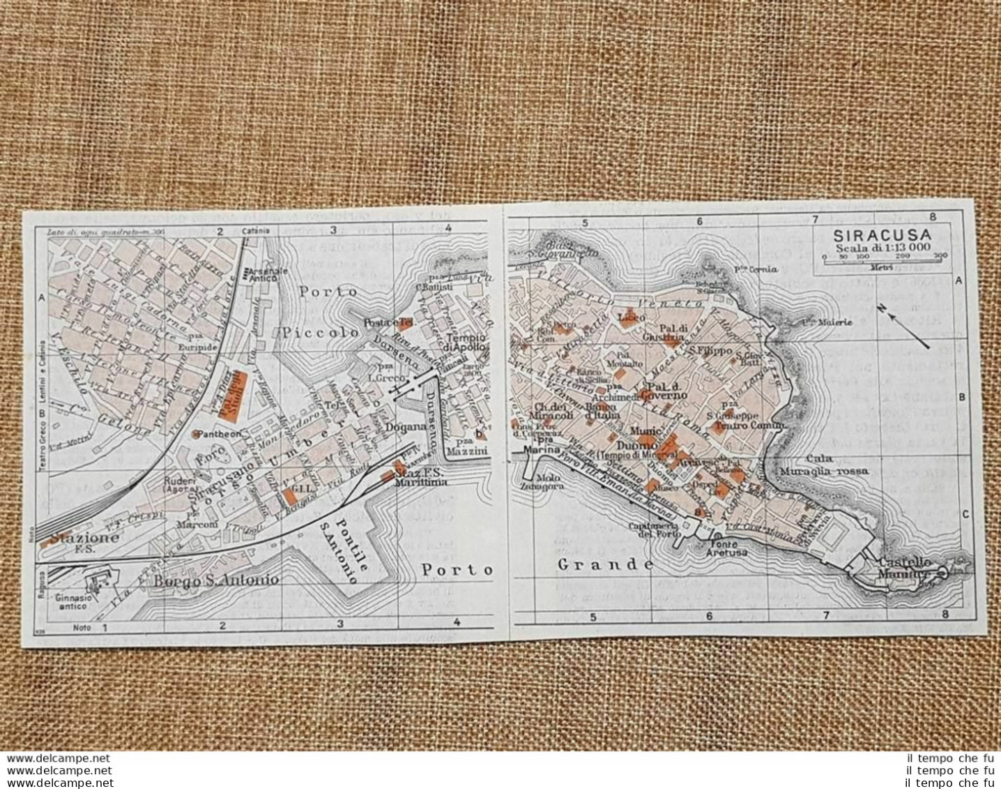 Pianta O Piantina Del 1940 La Città Di Siracusa Sicilia T.C.I. - Cartes Géographiques