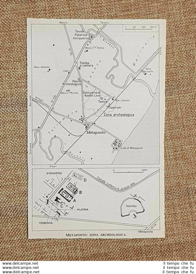 Pianta Piantina 1978 Metaponto Zona Archeologica Bernalda Matera Basilicata TCI - Mapas Geográficas