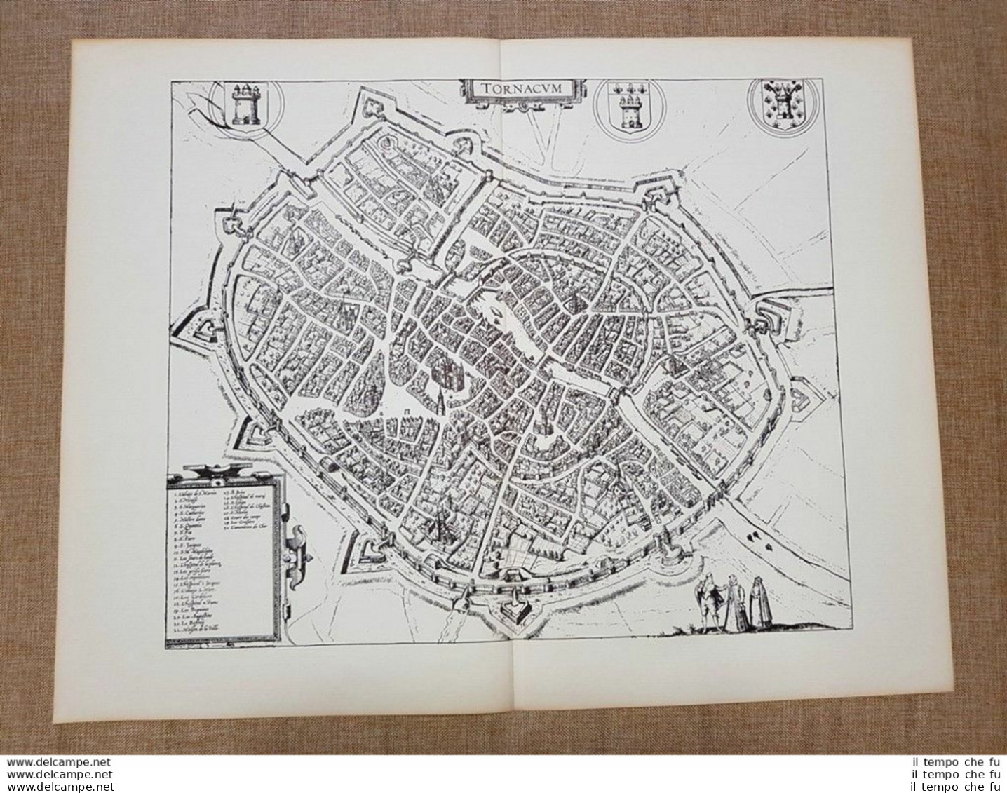 Veduta Della Città Tournai Tournay Tornacum Anno 1580 Braun E Hogenberg Ristampa - Cartes Géographiques