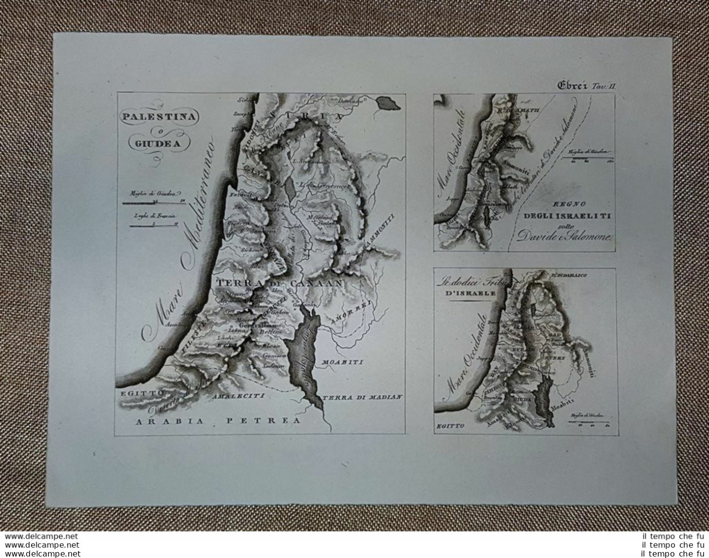 Carta Geografica Mappa Palestina Giudea Israele Atlante Leonardo Cacciatore 1831 - Cartes Géographiques