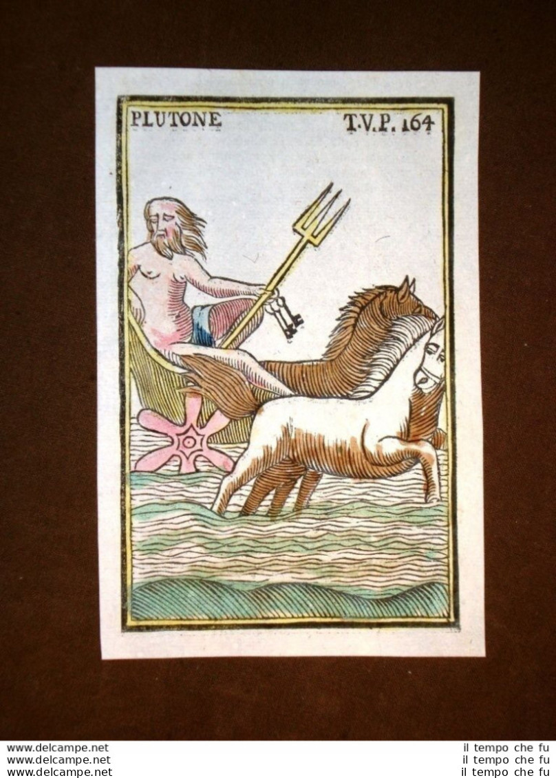 Plutone Dio Dell'Ade Settecentina Acquerellata A Mano Del 1785 Andre Declaustre - Prenten & Gravure