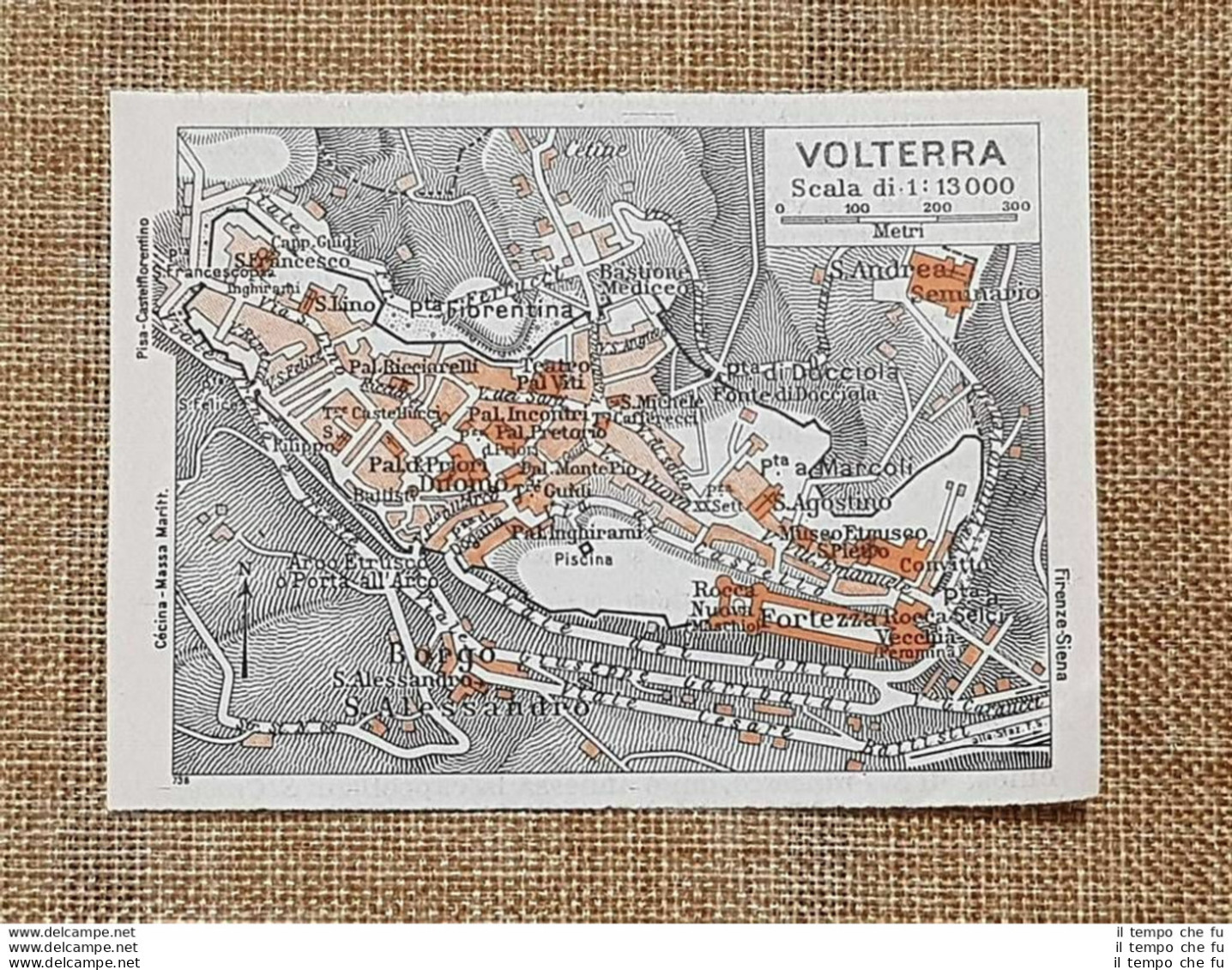 Pianta O Piantina Del 1939 La Città Di Volterra Toscana T.C.I. - Geographische Kaarten
