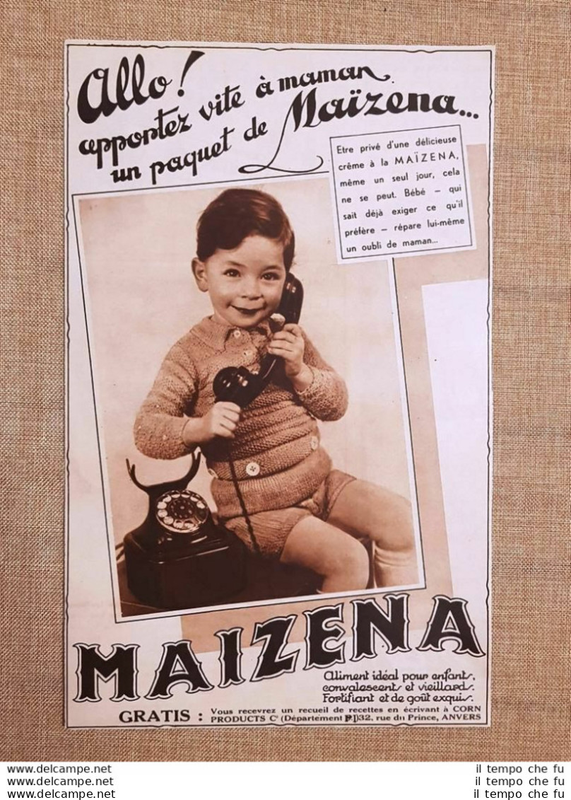 Pubblicità D'epoca Del 1936 Maizena Alimento Ideale Per Bambini - Autres & Non Classés