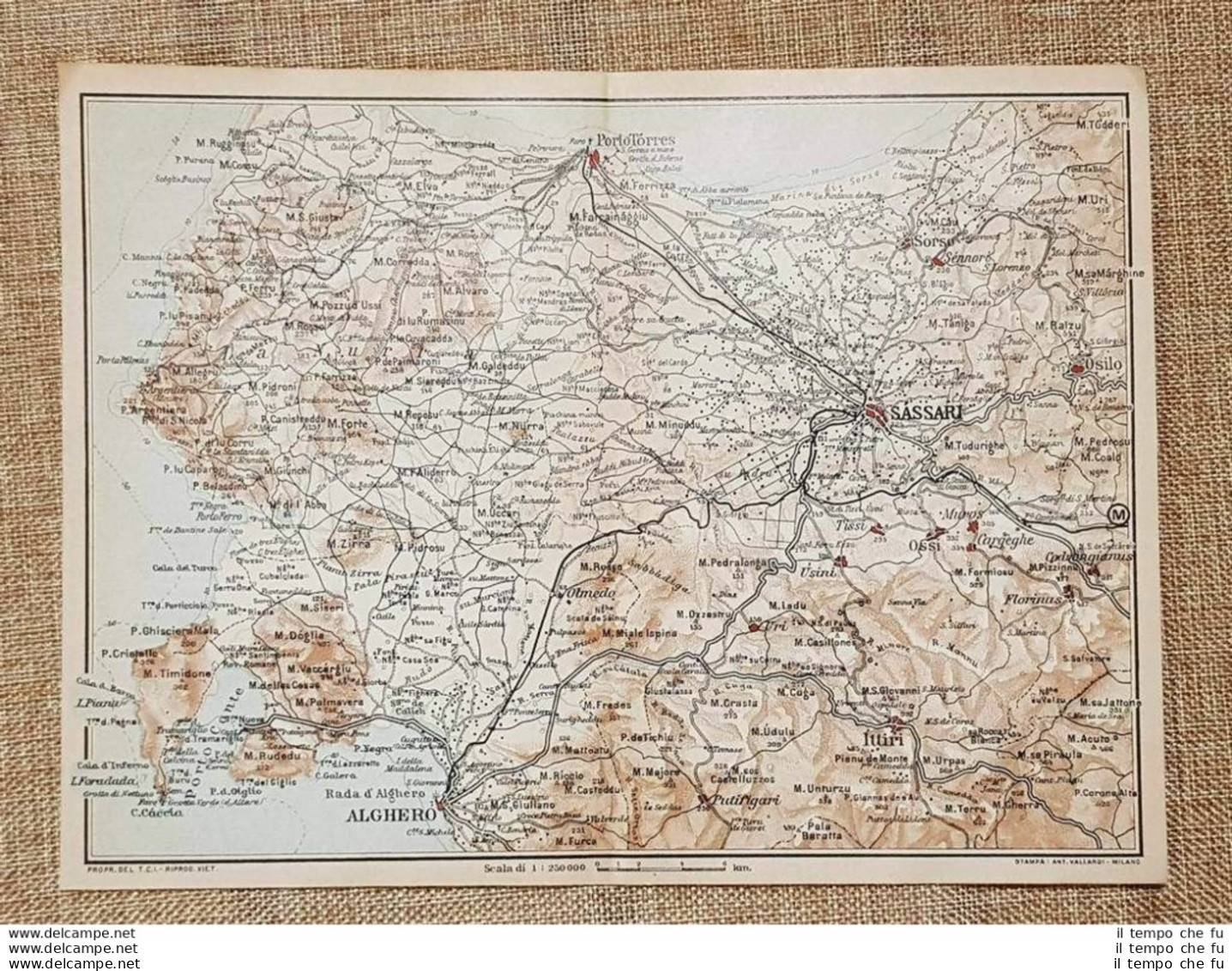 Carta Geografica Cartina Del 1918 Sassari Porto Torres Alghero Sardegna T.C.I. - Landkarten