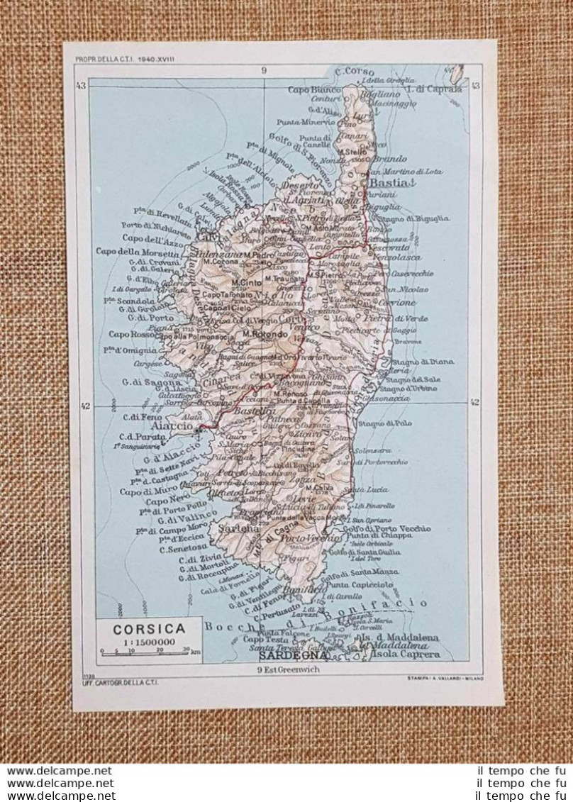 Carta Geografica O Cartina Del 1940 La Corsica Francia T.C.I. - Geographical Maps