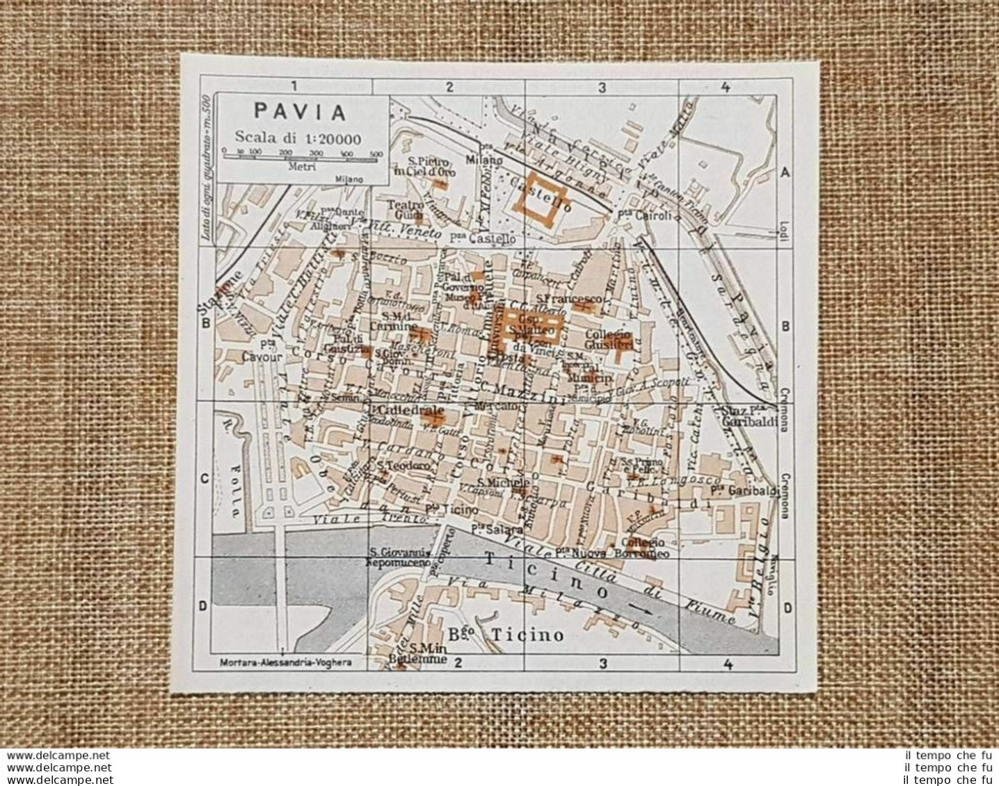 Pianta O Piantina Del 1937 La Città Di Pavia Lombardia T.C.I. - Mapas Geográficas