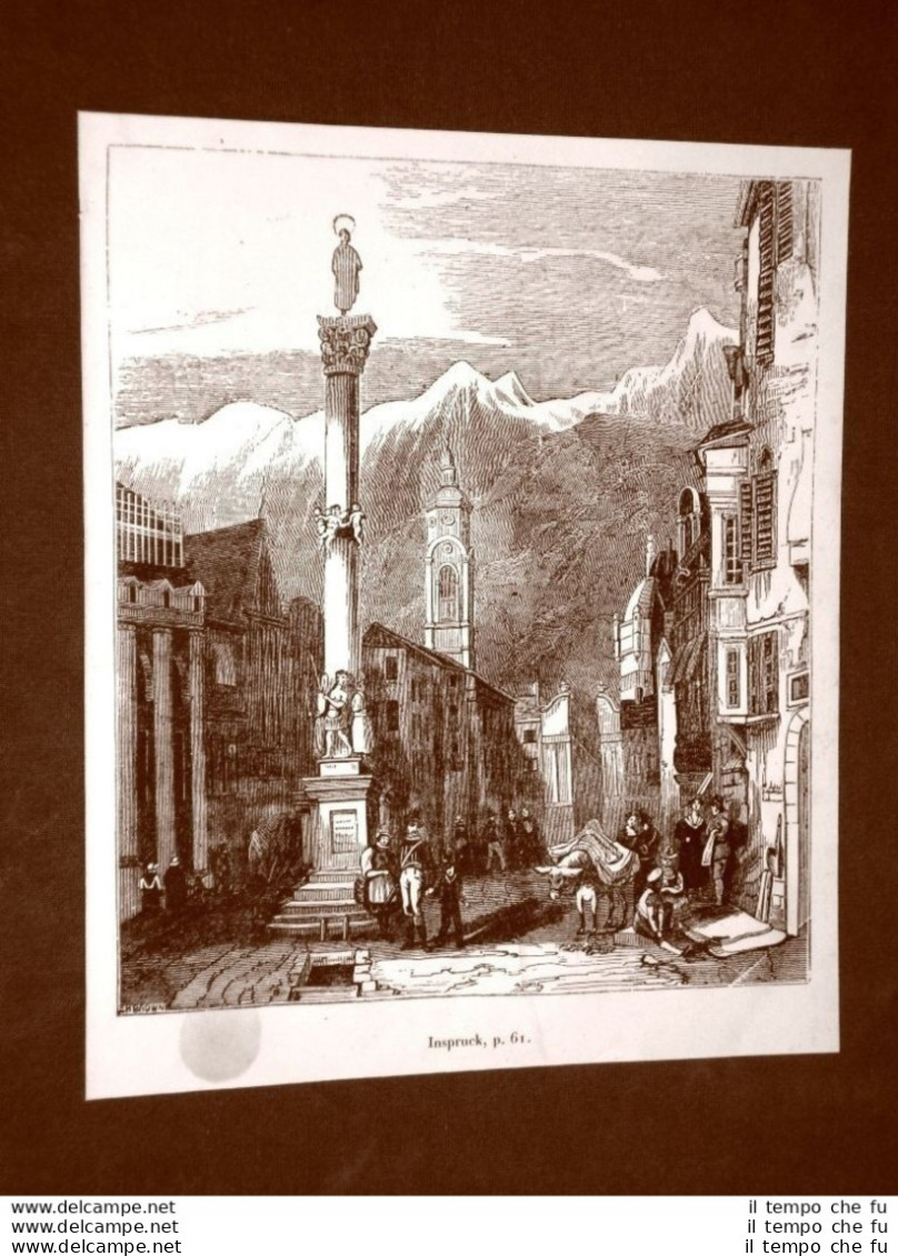 Incisione In Rame Del 1849 Antica Veduta Di Innsbruck, Austria - Before 1900