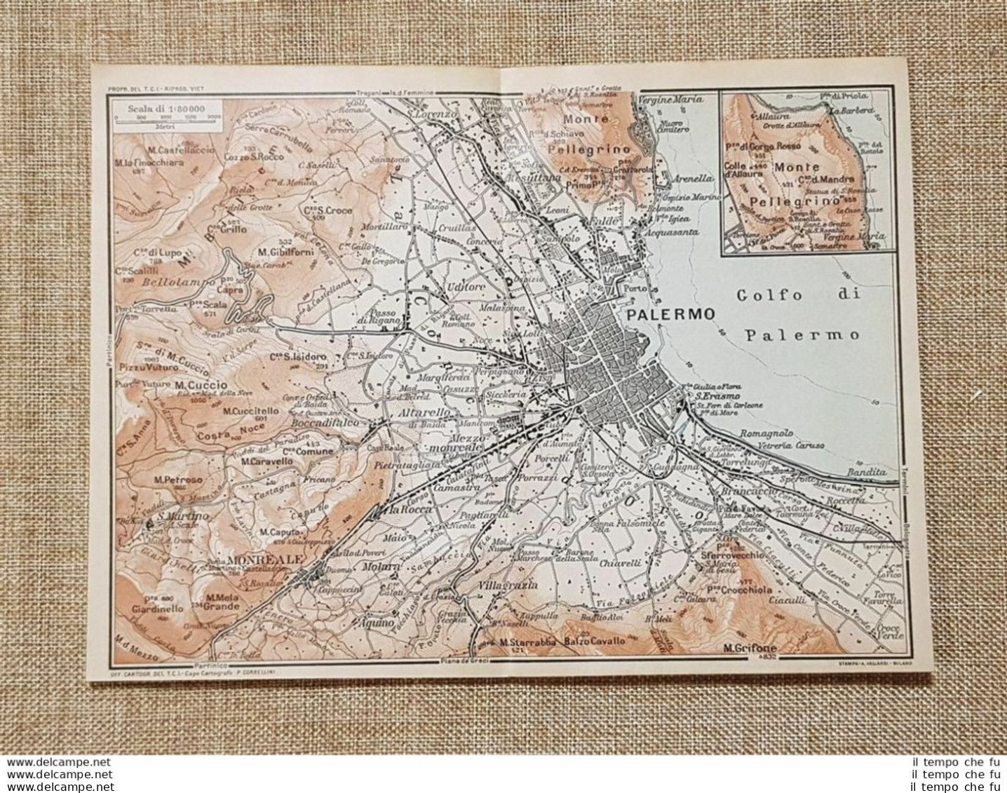 Carta O Cartina Del 1919 Golfo Di Palermo Monte Pellegrino Cuccio Sicilia T.C.I. - Geographical Maps